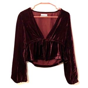 Urban Outfitters Maroon Velvet Deep V Top Size S